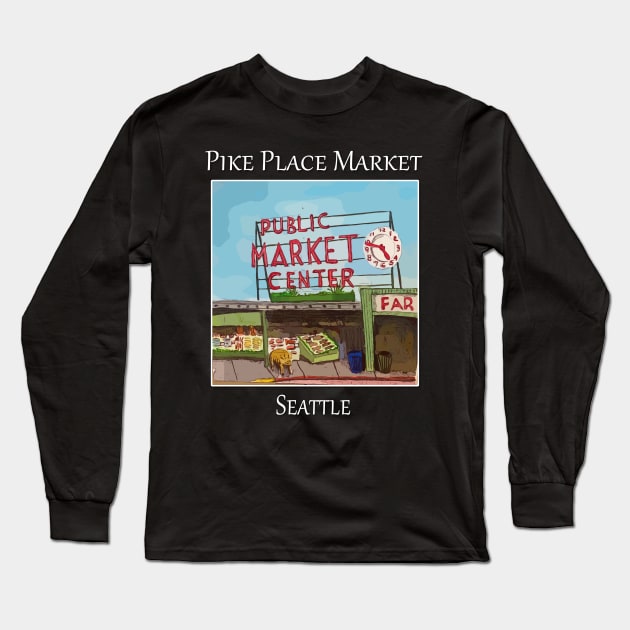 Pike Place Market Seattle Long Sleeve T-Shirt by WelshDesigns
